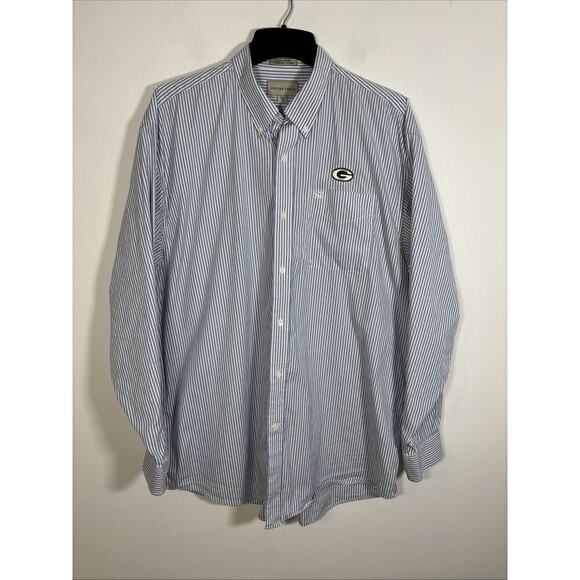Cutter & Buck Green Bay Packers Button Front Dress Shirt Cotton XXL Blue Striped - Picture 8 of 8